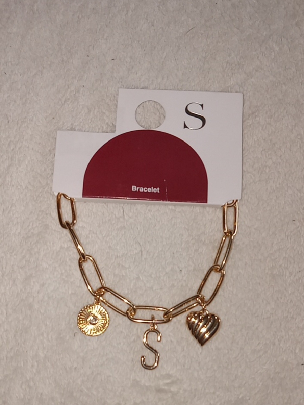 NWT Gold Link Charm Bracelet with S-Shaped Initial